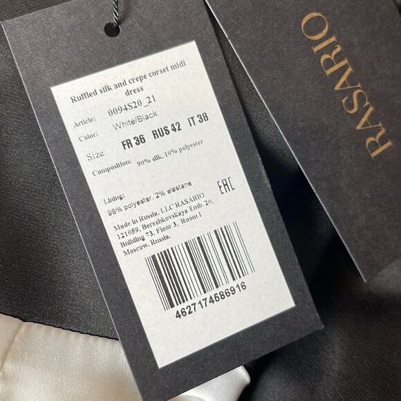 Rasario Ruffled Silk Crepe Corset Strapless Two Tone Asymmetric Midi Dress Sz 4 - Picture 11 of 13